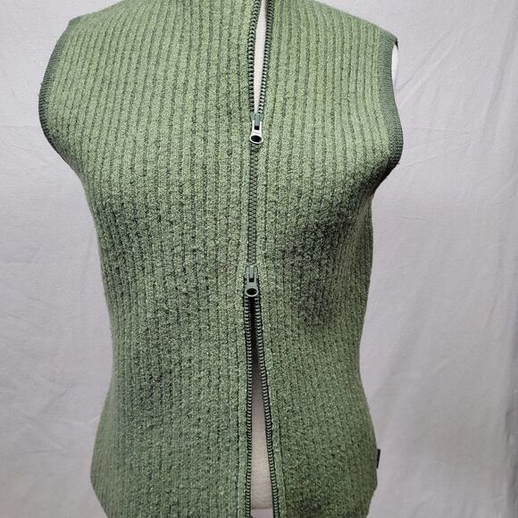 Woolrich Green 100% Wool Ribbed Knit Zip Front Vest Size Large - Picture 5 of 9
